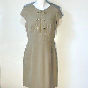 Studio One SZ 14 Khaki Dress Military Office flattering fit midi preppy style